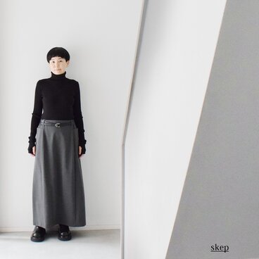 マチありロングスカート：グレー［SK59LSGY］