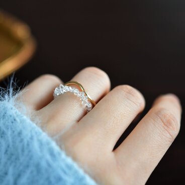 2WAY 指輪兼イヤリング 極上 ハーキマーダイヤモンドとウェーブの2連風リング フリーサイズ