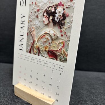 ２０２６年　切り絵　クイリング　クラフトアート　ペーパークラフト　飾り絵　卓上カレンダー　