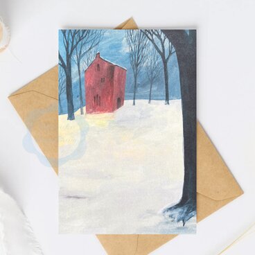 （57）雪の公園と教会の風景のポストカード　3枚セット