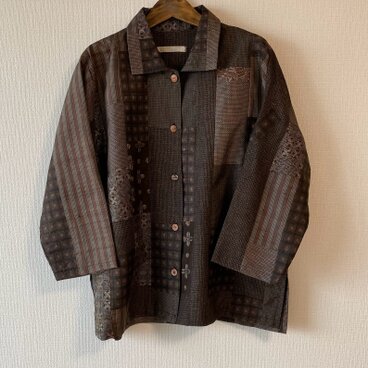 茶系✳︎紬Pオーバーブラウス