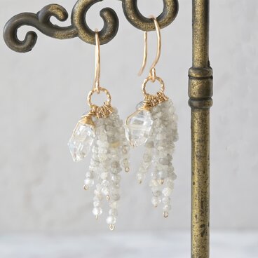 ハーキマーダイヤと原石ダイヤのフリンジピアスL・イヤリング変更可