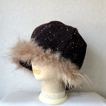 魅せる帽子☆ふんわり暖か♪ウールネップツィードのクロッシュ～ダークブラウン