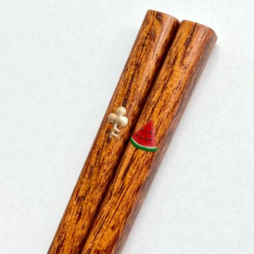 【寄付付き】アシメワンポイント摺り漆箸〈すいかと鍵〉