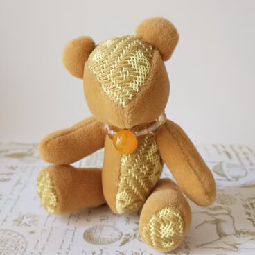 【11月誕生石・オーダーメイド】こぎん刺しのテディベア　総刺しこぎんクマ シトリン