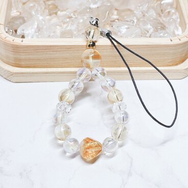 11月の誕生石シトリン｜経験を重ねて光を放つ 天然石ストラップ｜シトリンファントム・オーラ水晶 No.826S