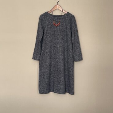 秋冬ラグランワンピース　3つ杢ツイード　ミックスグレー