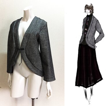 【1点もの・デザイン画付き】ツイル（ウール＆ポリ）生地カーディガン（KOJI TOYODA）