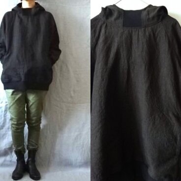 【ｍ様専用ページ】グレー/リネンシャンブレー　ハイネックフードラグランRIBプル