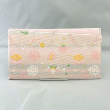 【金襴×通帳ケース】ティータイム柄のやさしいピンク通帳入れ｜ほっと和むスイーツ柄♪