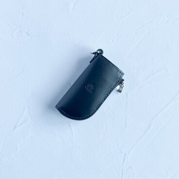 ジップキーケース(ブラック×グリーン)　スマートキー　革　イタリアンレザー　バイカラー