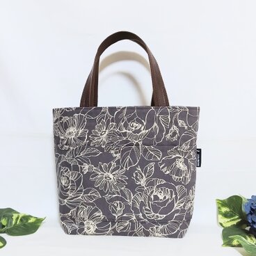 リネンのローズガーデンお出掛けバック(ブラウン)