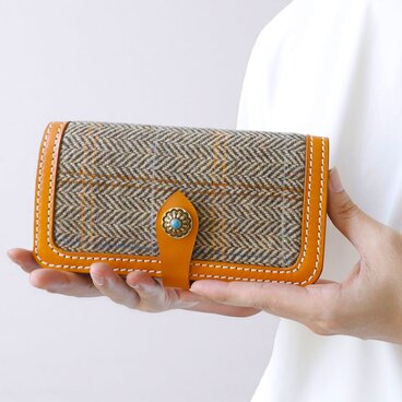 「ウール×革の組み合わせ」长財布｜模块式インナー・多機能デザイン