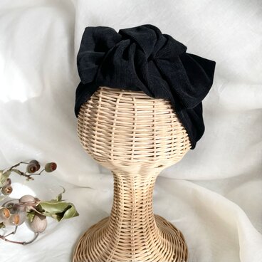 痛くない　コーデュロイのリボンヘアバンド／ブラック　送料無料