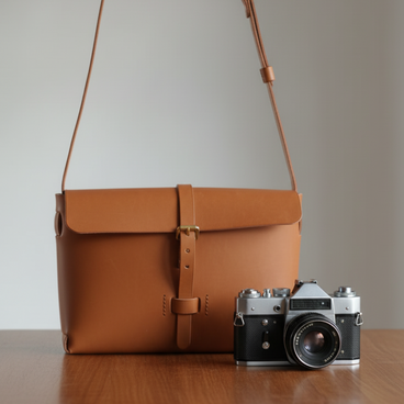 イタリアン植物タンニンなめし革・キャメルブラウンの一枚革サッチェル　ショルダーバッグ