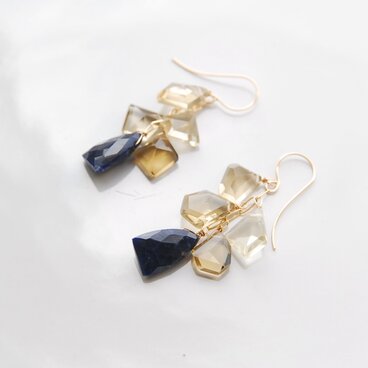 ソーダライトとレモンクォーツのピアス　１４kgf