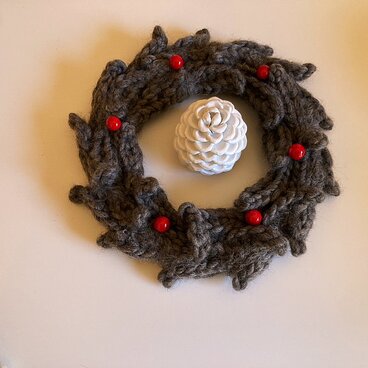 WOOL!クリスマスリース*グレーベージュ*φ18*ベリーオーナメント付