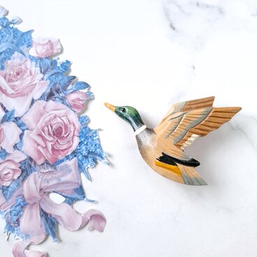 wood flying mallard ヴィンテージブローチ