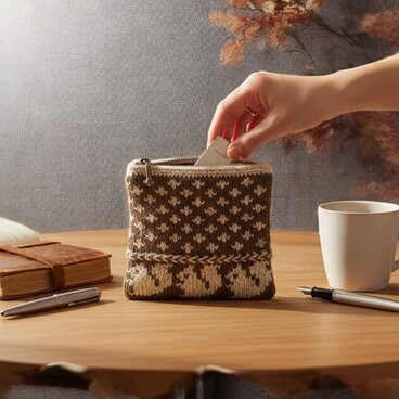 シェットランドウールで編んだリスのミニポーチ/ブラウン