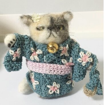 福を招く！羊毛フェルトのエキゾチックショートヘアの招き猫ミニオブジェ