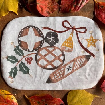 柿渋染め染布  クリスマスのパンモチーフb