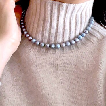 淡水パール サックスシルバー&シルバーグレー バロックパールのチョーカー