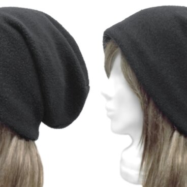 ロングルーズワッチキャップ◆ウールボアニット／ブラック　◇ゆったりサイズ・小顔効果・寒い季節におすすめ(秋冬)◇