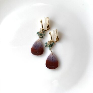パープルアゲートとトルマリンのソフトタッチイヤリング