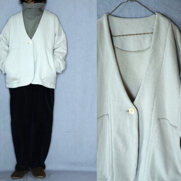 【試作品】オフベージュ/コットン100％裏毛起毛　 深Vジャケット