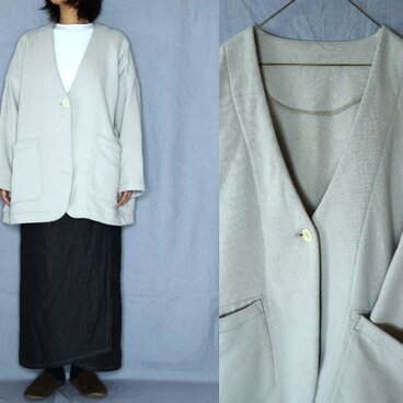 【試作品】オフベージュ/コットン100％裏毛起毛　 深Vカーデコート