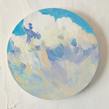 直径25㎝「空の様子3 雲」油彩・絵画・原画・丸形・アートパネル　