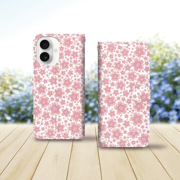 iPhone専用 手帳型スマホケース （カメラ穴あり/はめ込み式/スタンド機能付き）【さくら柄】（名入れ可）