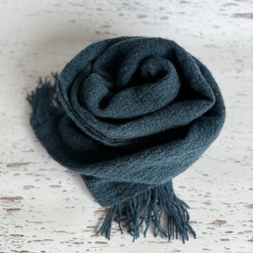 羊毛マフラー　青いキャンバス織り