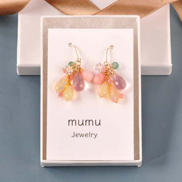 光の花束 – Bouquet ピアス（早割価格）ローズクォーツxプレシャスオパール　ブーケットピアス14kgf