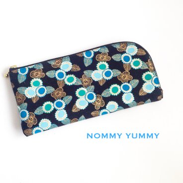 L字ファスナー長財布   青緑の花 ＊502＊