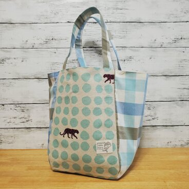 大きめころりんマルシェトートバッグ (パンサー×ブロックチェック柄)