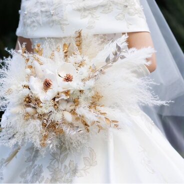 ⋆2点set⋆ ホワイトゴールド：パンパスグラス クラッチブーケ⋆ブートニア