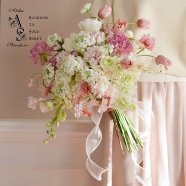 ⋆2点set⋆ 3種の春いろチューリップ クラッチブーケ⋆ブートニア