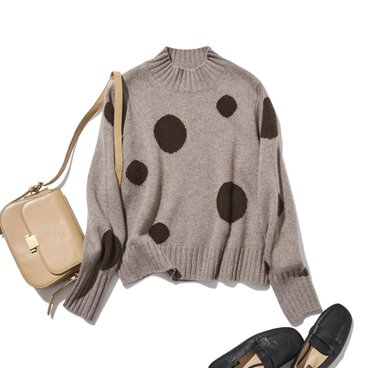 【至高の柔らかさ】ヤクダウン&ウール混紡 ドットニットプルオーバー　セーター　茶色　251132-1