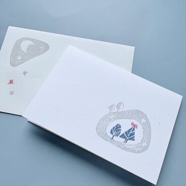 手刷りメッセージカード　「静かな冬の森」