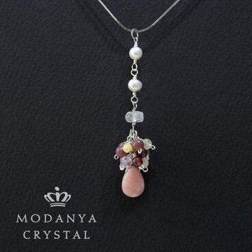 ピンクオパール+ロードナイト+ガーネットのネックレス0248