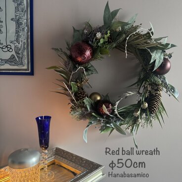 クラシカルなレッドのポインセチア_クリスマスリース【迫力の５０cm！】RED&silver.のXmasのコピー