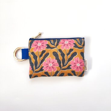 フランス製キルティング生地・カラビナ付きポーチ（bleu：青）