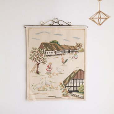 スウェーデンで見つけた手刺繍のタペストリー No.6717