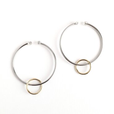 SUS316＊4.5cmフープイヤーカフ[Two-tone ring/Silver hoop]バイカラー サージカルステンレス