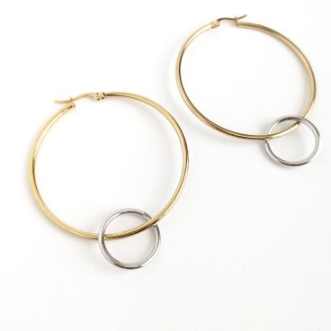 SUS316＊4.5cmフープピアス[Two-tone ring/Gold hoop]バイカラー サージカルステンレス 2WAY