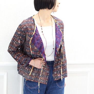 カンタ刺繍シルクのリボンブラウスジャケット【A】