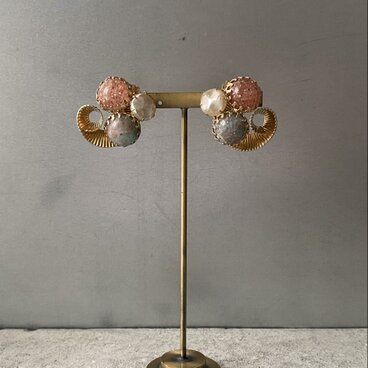 Vintage 60s USA retro colorful stone pearl earring