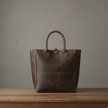 ブラウンイタリアンレザートート｜プルアップの艶を愉しむバケッタ製法｜A4収納・自立型（36×36×12cm）｜ストラップ