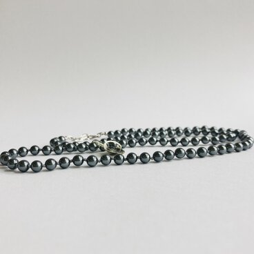 貝ベビーパールオールノットマチネーネックレス/約5mm約63cm/ブラックパール/R/made in japan